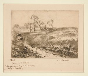 オスニーの羊飼いと羊のいる風景 (オスニーの羊飼いと羊のいる風景) 作： Camille Pissarro