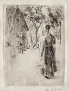 バケツを運ぶ農民の女性 作： Camille Pissarro
