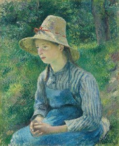 麦わら帽子の農民の少女 作： Camille Pissarro