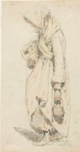 農婦（レクト）、釣り竿を持った少年（裏面） 作： Camille Pissarro