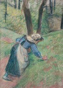 草を刈る農民の女性、c1894 作： Camille Pissarro