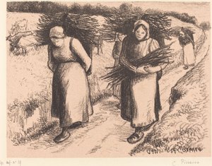 棒を運ぶ農民 作： Camille Pissarro