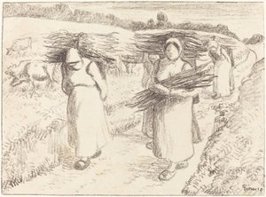 棒を運ぶ農民 作： Camille Pissarro