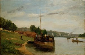 セーヌ川のはしけ 作： Camille Jacob Pissarro