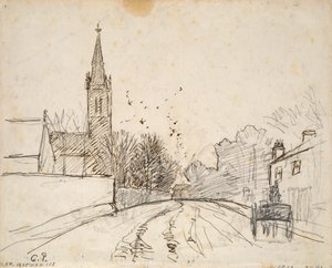 ロンドン、アッパー ノーウッドの書斎、オール セインツ教会、1871 年 作： Camille Pissarro