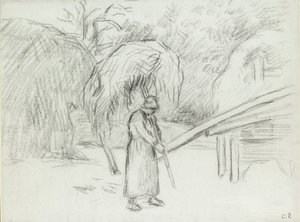 フーコーの農園で干し草を運ぶ女性農民の習作、1875年頃 作： Camille Pissarro