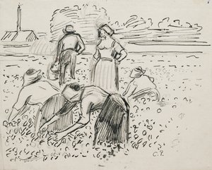畑仕事をする5人の農民の習作 1887年 作： Camille Pissarro