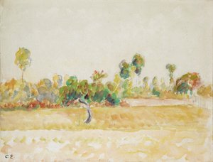 エラニー＝シュル＝エプトの果樹園の習作、画家の家から見て、1886年から1890年頃 作： Camille Pissarro