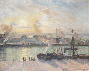 「日没、ルーアンの港」、蒸気船、1898