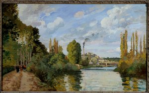 カミーユ・ピサロによるポントワーズ絵画のオワーズ川のほとり 作： Camille Jacob Pissarro