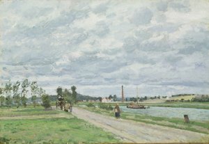 ポントワーズ近くのオワーズの銀行 作： Camille Pissarro