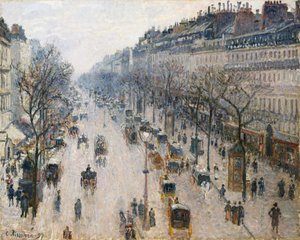 冬の朝の大通りモンマルトル、1897年。 作： Camille Jacob Pissarro