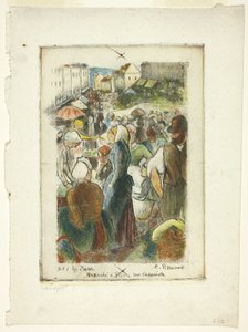 Gisors の市場。 カッペヴィル通り 作： Camille Pissarro