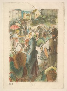 Gisors の市場: Rue Cappeville、1894-95。 作： Camille Pissarro