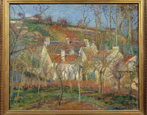 赤い屋根、村の片隅、冬 作： Camille Pissarro