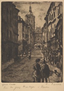 大時計の通り、ルーアン、1885年。 作： Camille Jacob Pissarro