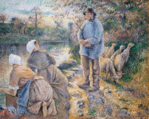 カミーユ・ピサロの「洗濯婦」。 作： Camille Pissarro