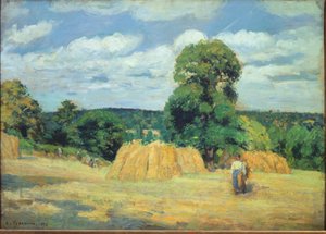 マイエンヌのモンフーコーでの収穫（油彩・キャンバス 作： Camille Jacob Pissarro
