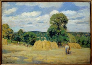 マイエンヌのモンフーコーでの収穫 カミーユ・ピサロ（1830-1903）の絵画 1876年 日。0,65x0,92 m パリ、オルセー美術館 作： Camille Jacob Pissarro