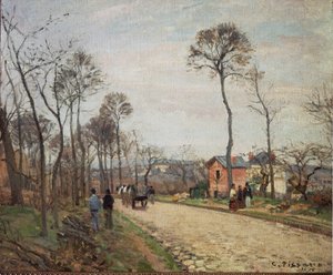 ルーヴシエンヌへの道 - 1870年。油彩・キャンバス 作： Camille Jacob Pissarro