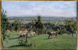 ヴェシネの坂道。カミーユ・ピサロ（1830-1903）の絵画 作： Camille Jacob Pissarro