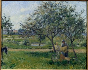 手押し車、果樹園 カミーユ・ピサロ（1830-1903）の絵画 1881年頃。日。0.54x0.65 m パリ、オルセー美術館 作： Camille Jacob Pissarro