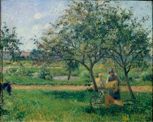 手押し車、果樹園、1881年頃（油彩・キャンバス 作： Camille Jacob Pissarro