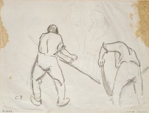 男性ハーベスターの3つの習作、1870年代 作： Camille Pissarro