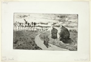 干し草の山とトワイライト 作： Camille Pissarro