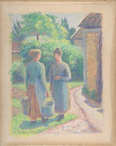 庭の二人の女性、1888年。 作： Camille Pissarro