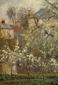 ポントワーズの春に咲く菜園と木々 作： Camille Jacob Pissarro