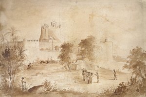 軍事要塞、Christiansfort、Charlotte Amalie、St Thomas、西インド諸島の眺め 作： Camille Jacob Pissarro