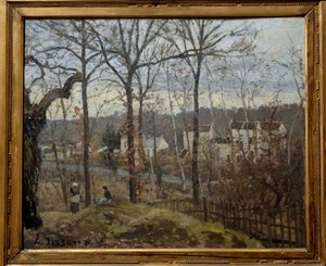 ルーヴシエンヌの冬景色。カミーユ・ピサロ（1830-1903）の絵画 作： Camille Jacob Pissarro