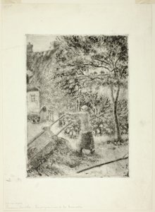 手押し車を空にする女性 作： Camille Pissarro