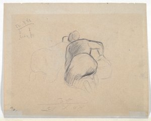 ひざまずく女性 (直腸); ひざまずく 2 人の農場の女性 (裏面) 作： Camille Pissarro