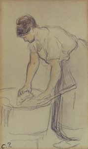 洗濯をする女性（紙に水彩、鉛筆） 作： Camille Pissarro