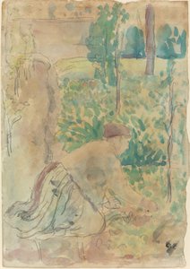 庭で働く女性。 作： Camille Pissarro
