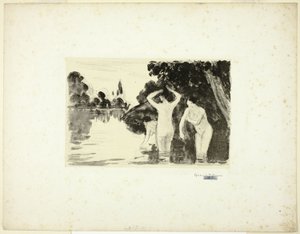 女性の入浴: 日 作： Camille Pissarro