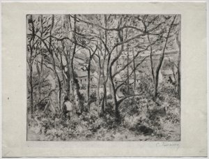 エルミタージュ、ポントワーズの樹木が茂った風景 作： Camille Pissarro