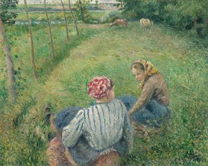 ポントワーズ近くの野原で休む若い農民の少女、1882年。 作： Camille Pissarro