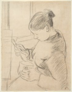 コーヒーを飲む若い農民 作： Camille Pissarro