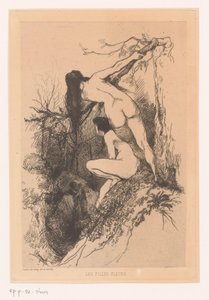 2 人の裸の女性がキスしているカップルをスパイします。 Les filles-fleurs (オブジェクトのタイトル) 作： Camille Van Camp
