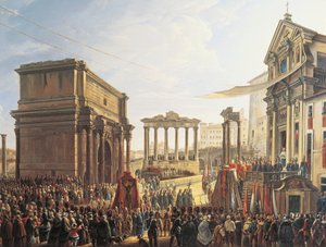 カンポ・ヴァッチーノで説教をする教皇ピウス9世（1846-1878）、カミッロ・パチェッティ（1758-1826）の絵画、 作： Camillo Pacetti