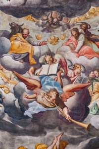 音楽を奏でる天使、最後の審判の詳細 (フレスコ画) 作： Camillo Procaccini