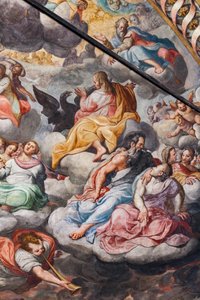 音楽を演奏する天使、最後の審判の詳細 (フレスコ画) 作： Camillo Procaccini