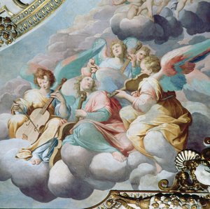 合唱団の金庫からの天使の音楽家の詳細（フレスコ画） 作： Camillo Procaccini
