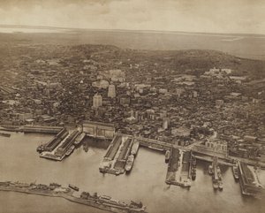 モントリオールの全景、北方向（モノクロ写真）