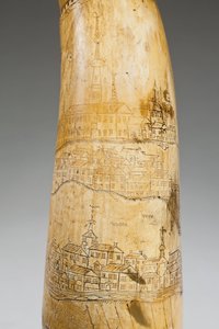 ケベック地域のセントローレンス川の地図が刻まれた火薬の角、1759年頃（角）（997377-79も参照） 作： Canadian School