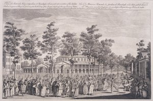 1751年5月24日、パールによって刻まれたHRHの誕生日を祝うボールでのラネラーハウスのロタンダの眺め 作： Canaleti