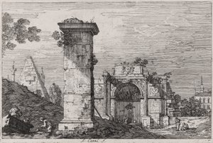 Vedute (Views) シリーズより、廃墟となったモニュメントのある風景 作： Canaletto (Giovanni Antonio Canal)